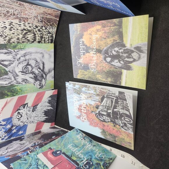 Hand Crafted Set of 9 Original Art Assorted Nature Birthday Cards - Picture 2 of 8